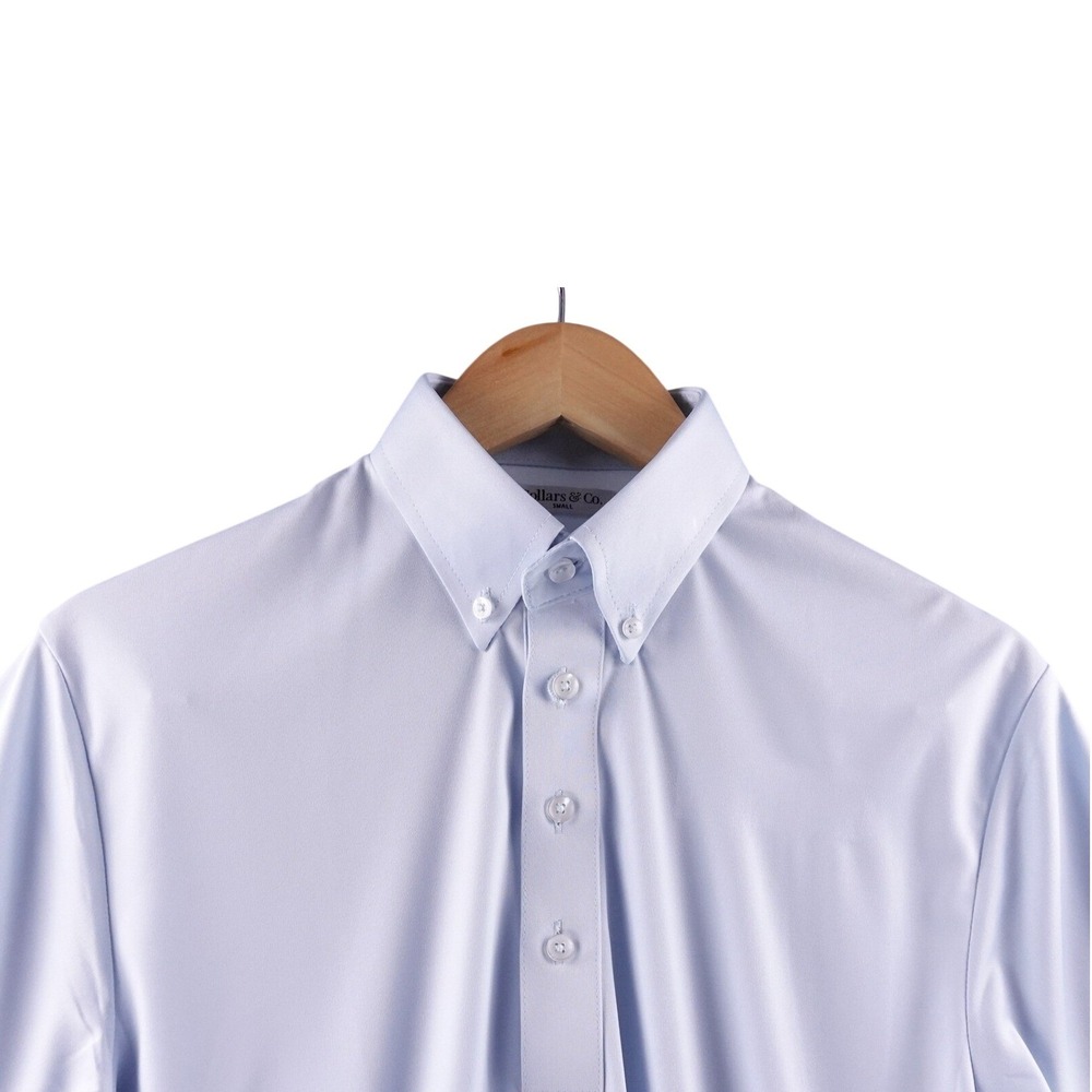 Collars & Co. Mens‎ S Light Blue Button Down Short Sleeve Polo Shirt Preppy